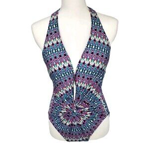 Kenneth Cole‎ Womens Deep V-neck Swimsuit Multicolor Swimsuit Size Large